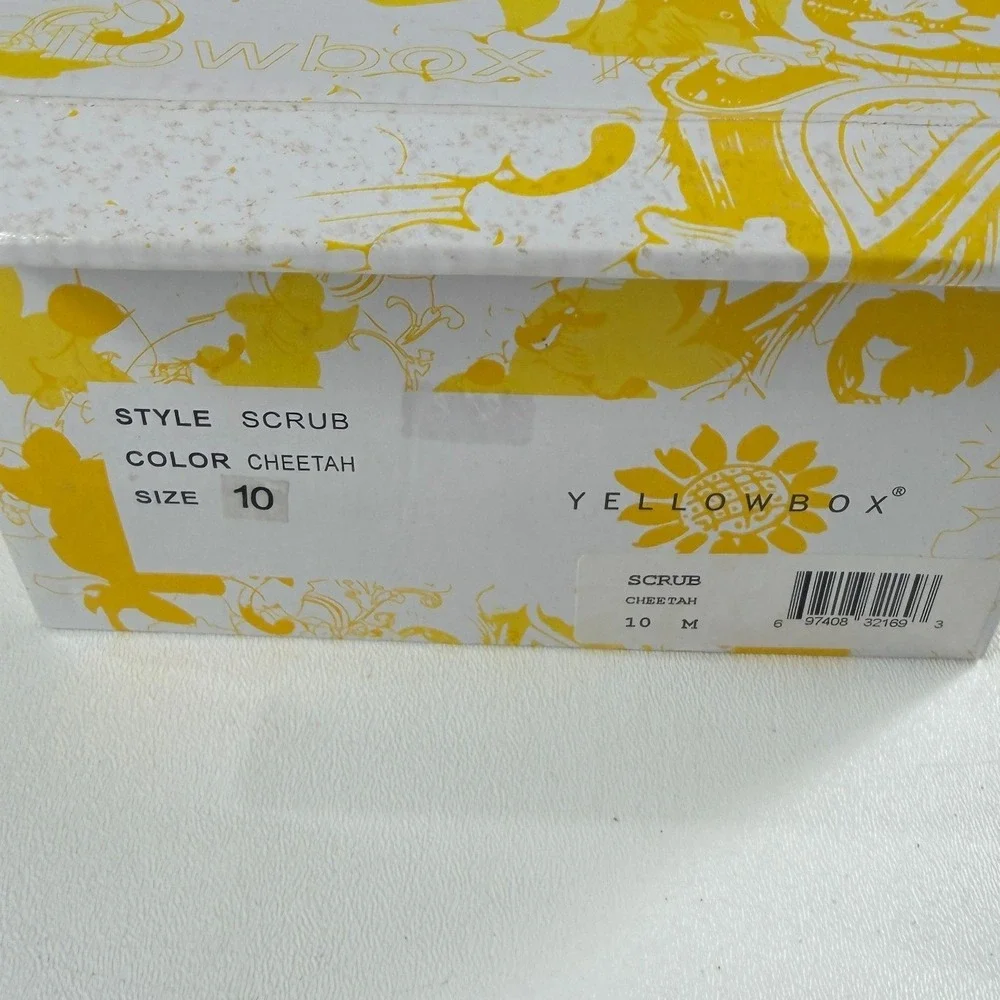 Yellow Box Scrub Cheetah Animal Haircalf Wedge Sandals Rhinestone Buckle Size 10